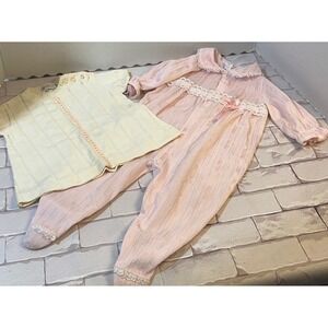 Vintage Health-tex Gerber Baby Girl Knit Top Pink Footed Sleeper 12M 19-24lbs